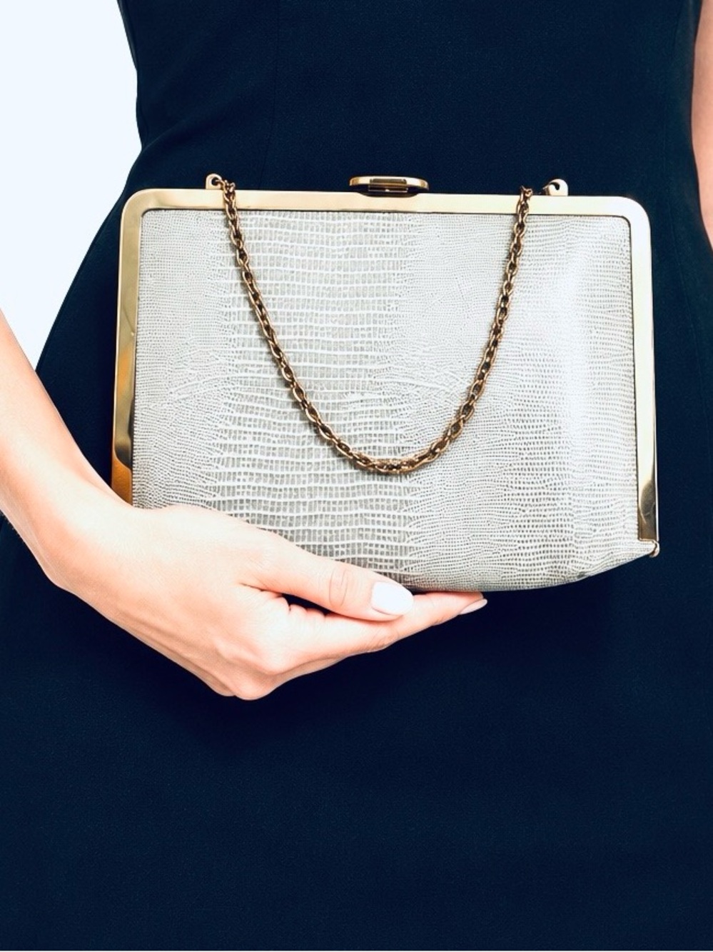 Vintage Etra Snakeskin Leather and Gold Clutch Handbag.